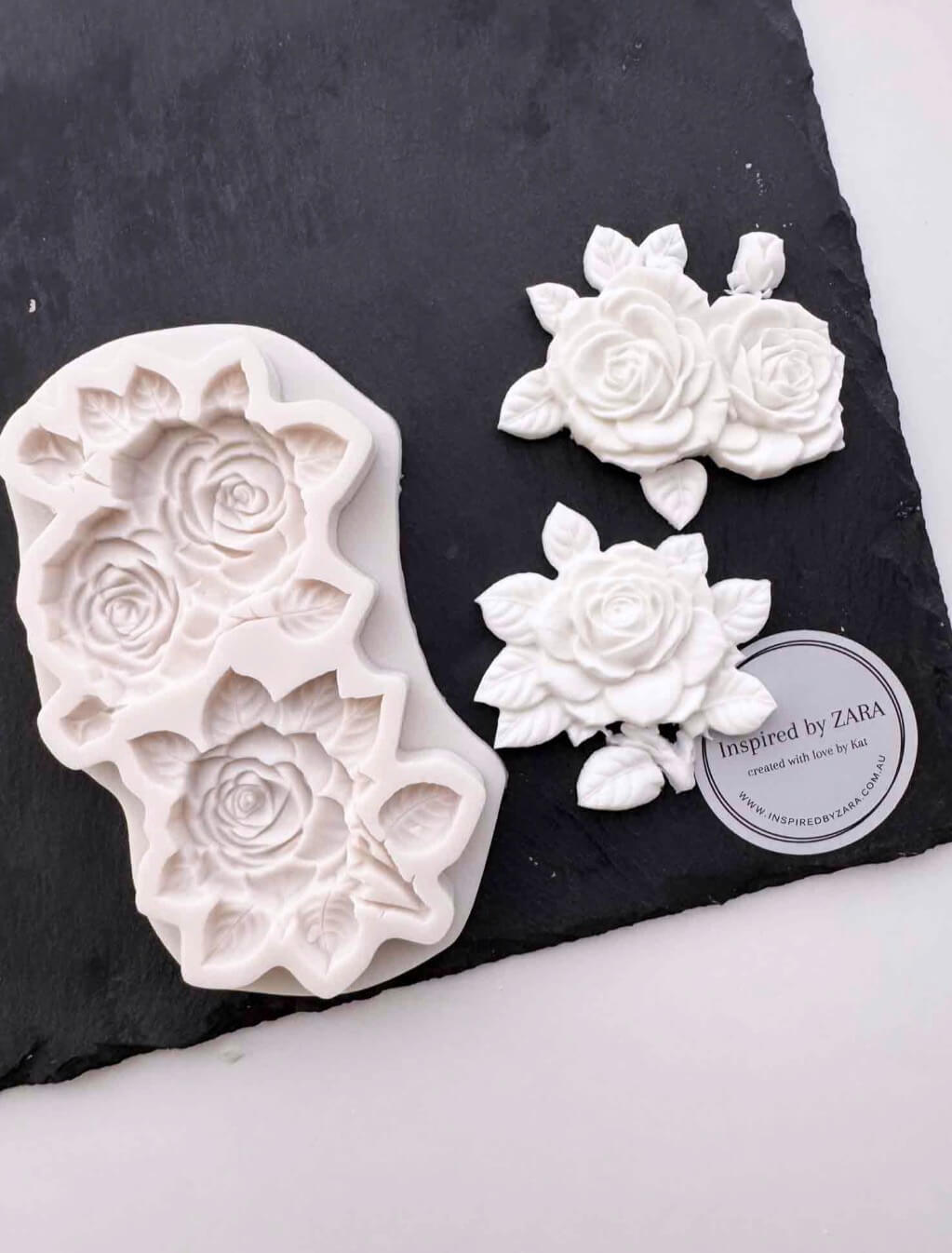 Rose Trio and Leaves Silicone Mould