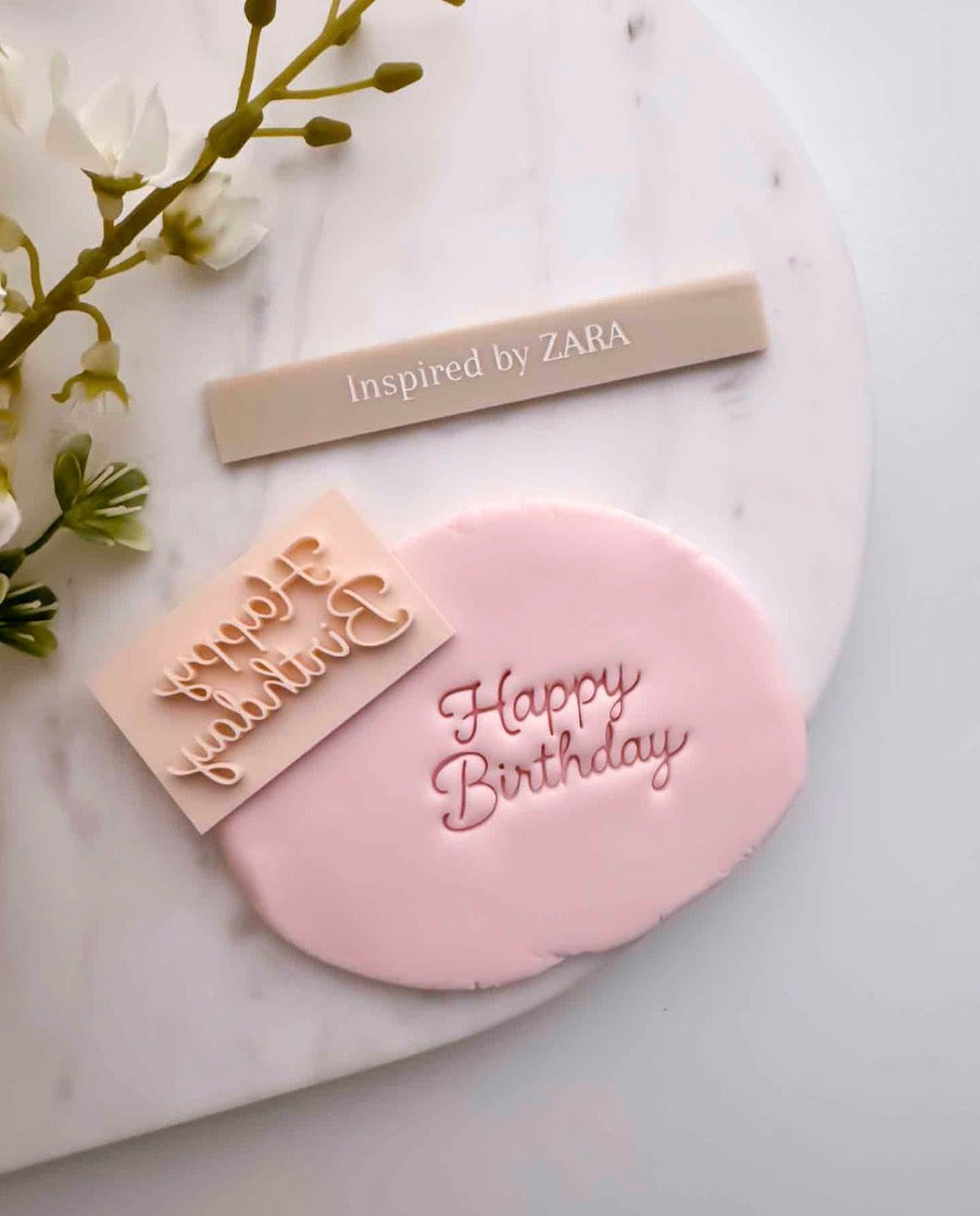 Happy Birthday Stamp Cursive 2-Lines Impression Stamp