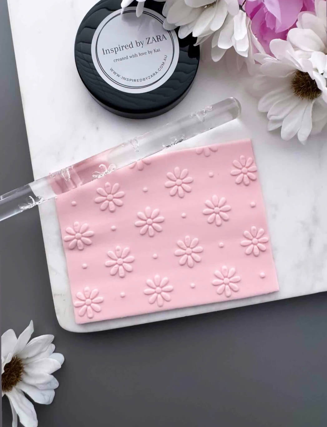 Acrylic Rolling Pin - Large Daisy and Polka Dots