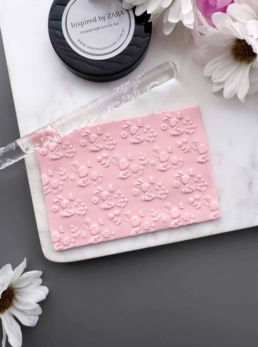 Acrylic Rolling Pin - Floral Bunnies