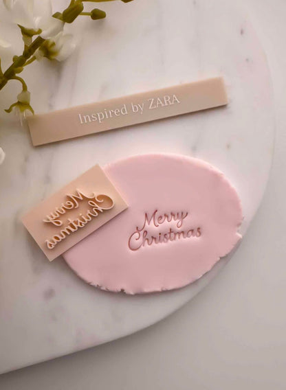 Merry Christmas Cursive 2-Lines Impression Stamp