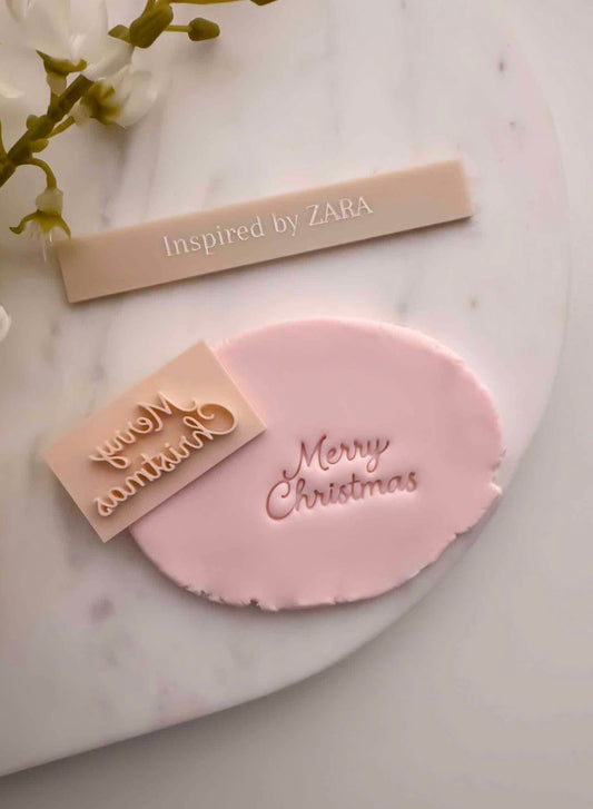 Merry Christmas Cursive 2-Lines Impression Stamp