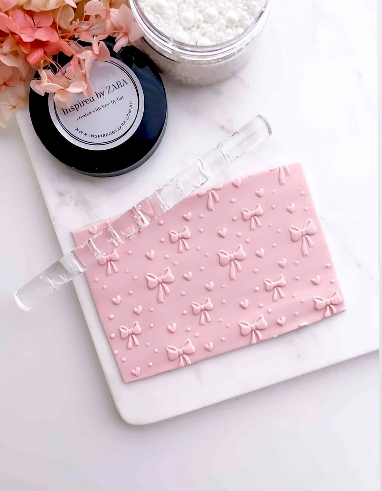 Acrylic Rolling Pin - Bows, Hearts and Polka Dots